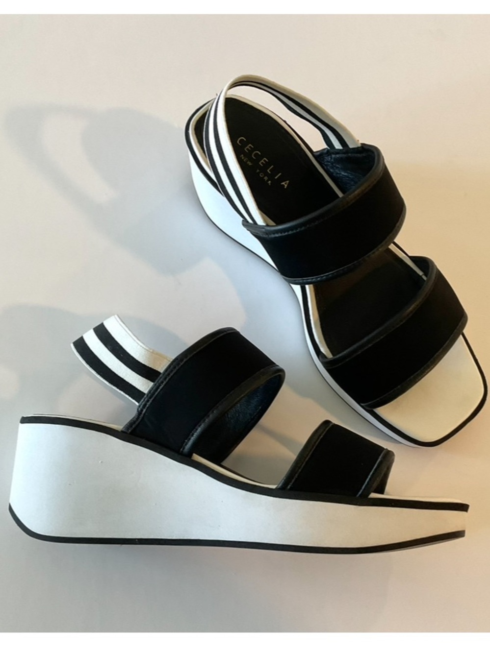 CECELIA New York Wedged Black and White Sandal Size 8